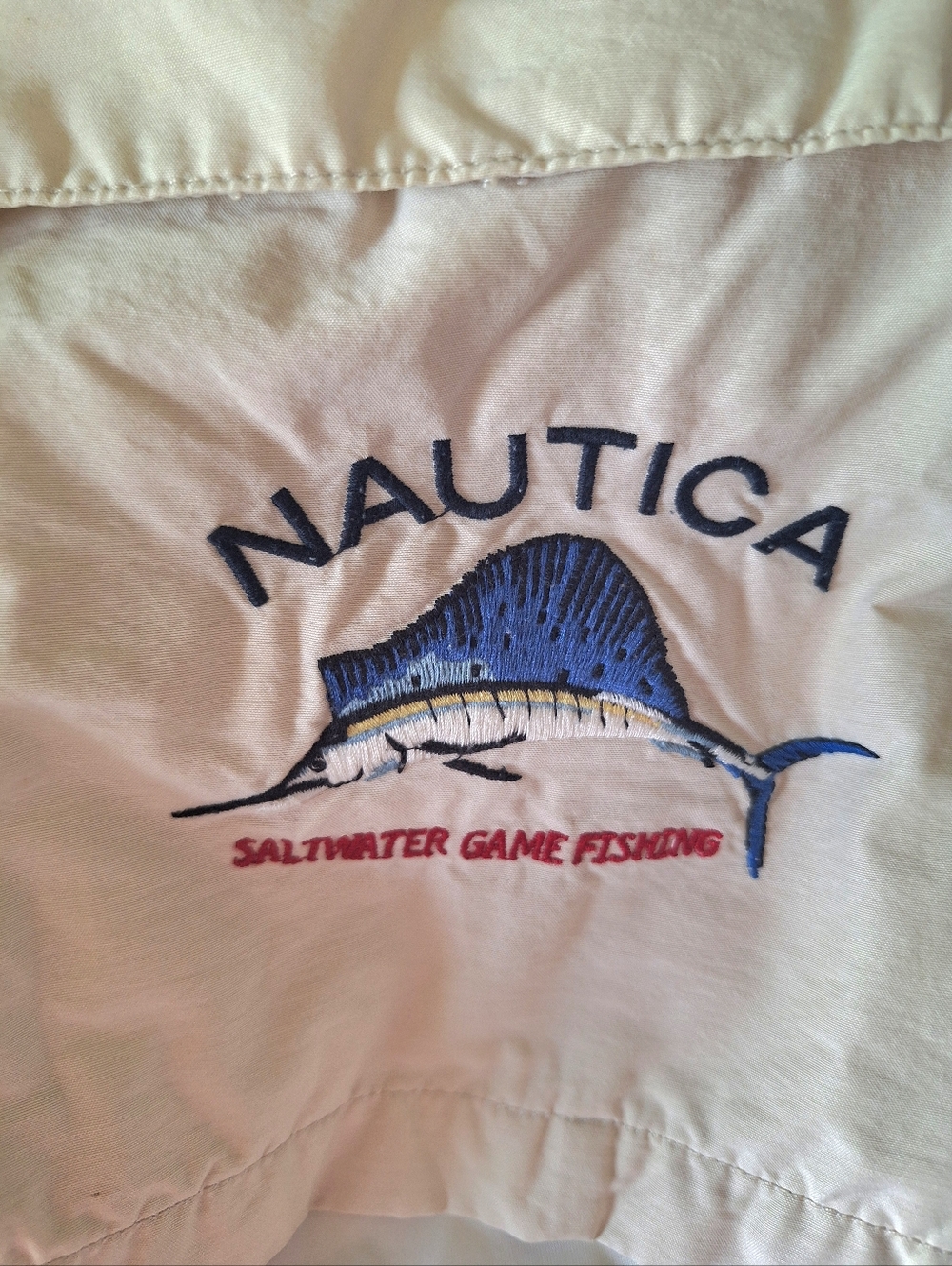 Vintage 90's Nautica Light Khaki Cargo Swim Shorts with Embroidered Marlin Sz XL - Picture 3 of 4